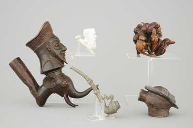 A set of 5 various African and European pipe heads, 19/20th C.