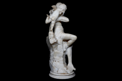 Guglielmo Pugi (1850-1915), Venus met Amor, sculptuur in witte Italiaanse marmer