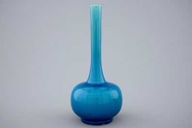 A fine Japanese monochrome turquoise Awaji vase, 19th C.