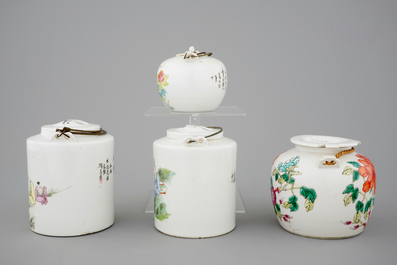 Four Chinese famille rose teapots, 19/20th C