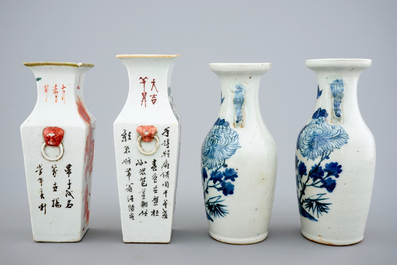 Four Chinese qianjiang cai and blue and white vases, 19/20th C.