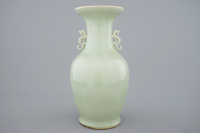 A fine Chinese blue and white on celadon ground porcelain vase, 19th C.