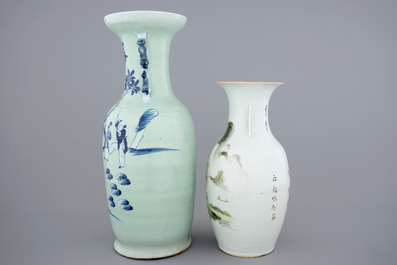 Deux vases et deux plats en porcelaine de Chine en bleu et blanc, 18/19&egrave;me