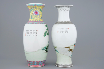 Deux vases en porcelaine de Chine famille rose d'&eacute;poque R&eacute;publique, 20&egrave;me