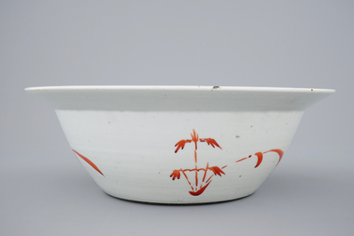 A deep Chinese famille rose Straits porcelain bowl with inscription, 19th C.