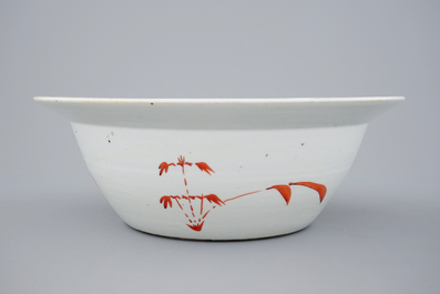 A deep Chinese famille rose Straits porcelain bowl with inscription, 19th C.