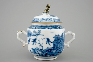 A Chinese partly gilt blue and white sugar jar and cover, Qianlong