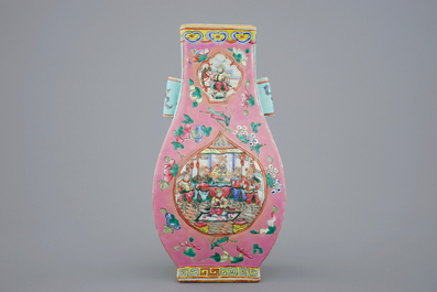 A Chinese famille rose fang hu vase, 19th C.