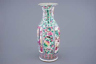 A large Chinese famille rose warriors vase, 19th C.