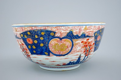 A large Chinese export porcelain Imari style punchbowl, Kangxi