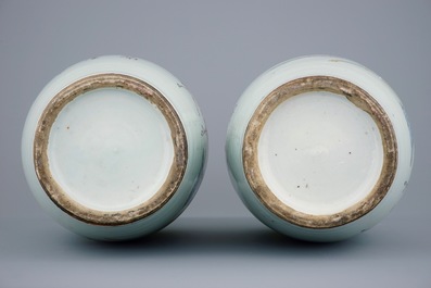 A pair of Chinese famille rose vases depicting Lan Tsai Ho, 19/20th C.