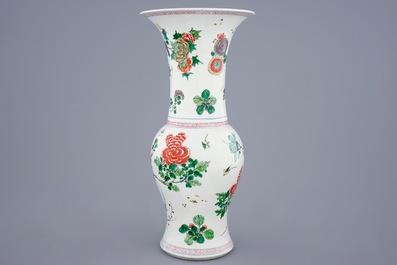 A Chinese famille verte yenyen vase with birds and flowers, Kangxi