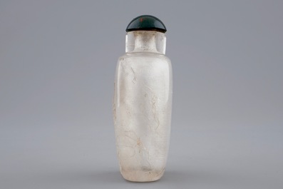 Two Chinese encrusted rock crystal and agate snuff bottles, 19/20th C.