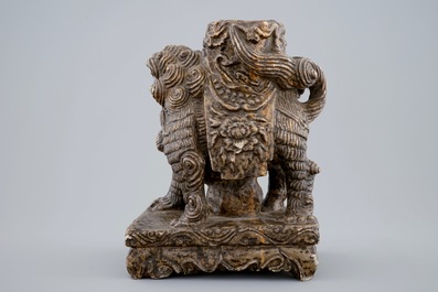 A Chinese temple dog in carved hardstone or marble, prob. late Ming