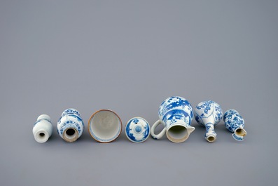 A set of 6 various blue and white Chinese vases and vessels, Kangxi