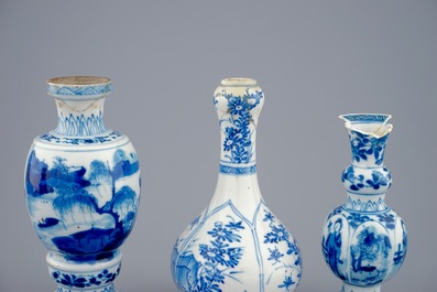 A set of 6 various blue and white Chinese vases and vessels, Kangxi