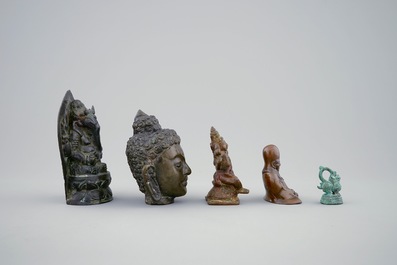 A lot of five various metal statues, Asia, 19/20th C.