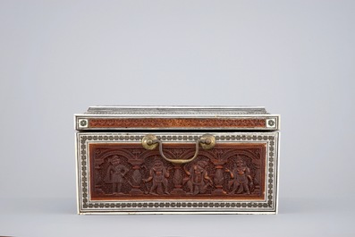 An Anglo-Indian carved wood and ivory work or writing box, Vizagapatam, 19th C.