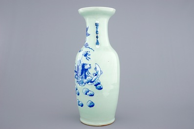 A fine Chinese blue and white on celadon ground &quot;Immortals&quot; vase, 19th C.