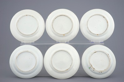 Six assiettes en porcelaine de Chine de Canton, famille rose, 19&egrave;me