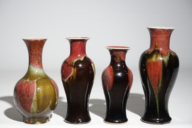 A lot of 4 Chinese flambe glazed vases, 19/20th C.