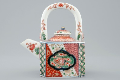 A Japanese Imari arch-handled teapot and cover, 18th C.