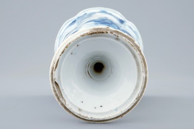 A Chinese blue and white faceted cup on foot, Kangxi