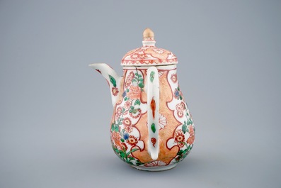 A Chinese verte-Imari chocolate jug and cover, Kangxi