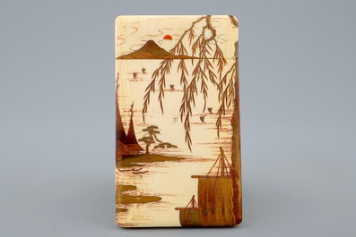 A Japanese Shibayama lacquered ivory card case, Meiji, 19th C.