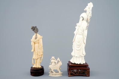 Three various Chinese carved ivory figures, ca. 1900