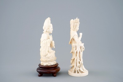 Two Chinese carved ivory figures of Boddhisatva, ca. 1920