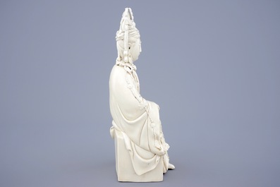 A Chinese Dehua blanc de Chine figure of Guanyin after He Chaozong, 19/20th C.