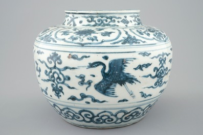 A Chinese blue and white vase with phoenixes, Ming Dynasty