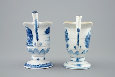 A pair of Chinese blue and white helmet-shaped jugs, Qianlong, 18th C.