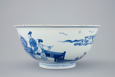 A Chinese blue and white bowl with a rabbit, Kangxi