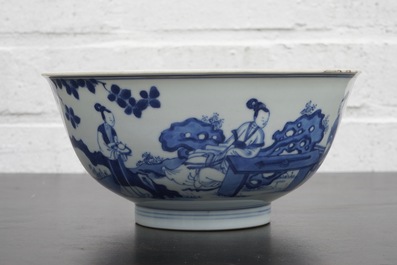 A Chinese blue and white bowl with a rabbit, Kangxi