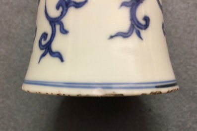 A blue and white Chinese lotus scroll bottle vase, Transitional period, 1620-1683