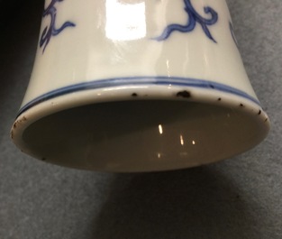 A blue and white Chinese lotus scroll bottle vase, Transitional period, 1620-1683