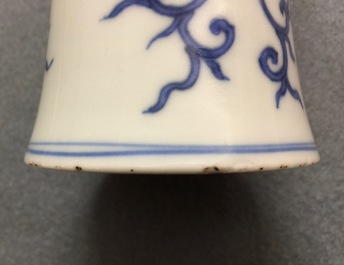 A blue and white Chinese lotus scroll bottle vase, Transitional period, 1620-1683