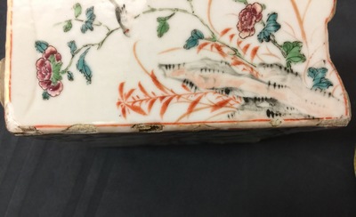 A fine square Chinese famille rose tea caddy and cover, Qianlong, 18th C.