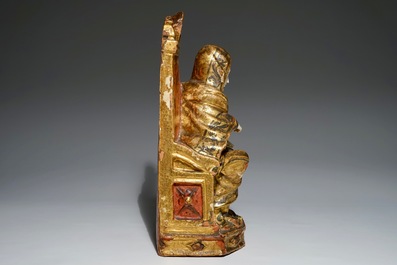 A gilt and painted wooden and ivory figure of the seated Saint Anne, Southern Europe, 17/18th C.