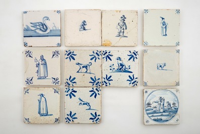 A collection of 30 various Dutch Delft tiles, 17/19th C.