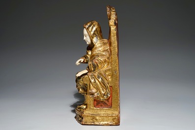 A gilt and painted wooden and ivory figure of the seated Saint Anne, Southern Europe, 17/18th C.