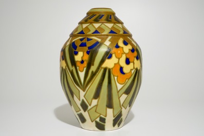 A tall matte glazed geometric vase, Jules Chaput &amp; Charles Catteau for Boch Fr&egrave;res Keramis, ca. 1929