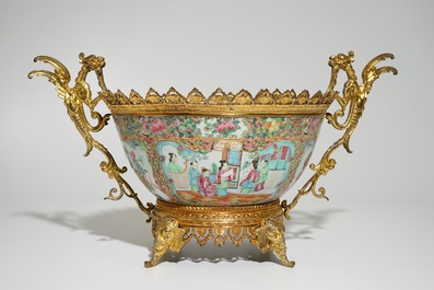 A Chinese gilt-bronze mounted Canton rose medallion bowl, 19th C.