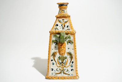 A square Italian maiolica bottle vase, Urbino, 16th C.