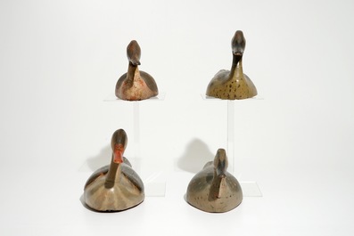 A set of four painted wood decoy ducks, 19th C.