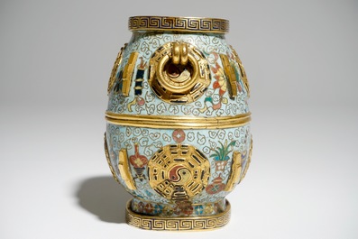 A Chinese cloisonn&eacute; and gilt bronze hu vase, Jiaqing mark and poss. of the period, 19th C.