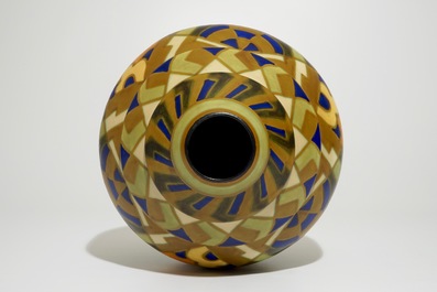 A tall matte glazed geometric vase, Jules Chaput &amp; Charles Catteau for Boch Fr&egrave;res Keramis, ca. 1929