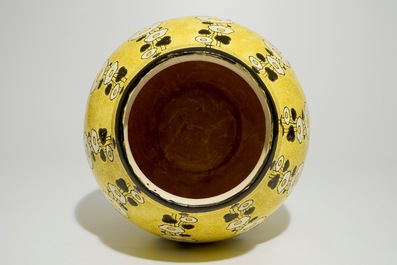 A tall yellow ground crackle glazed vase, Charles Catteau for Boch Fr&egrave;res Keramis, ca. 1925-1930